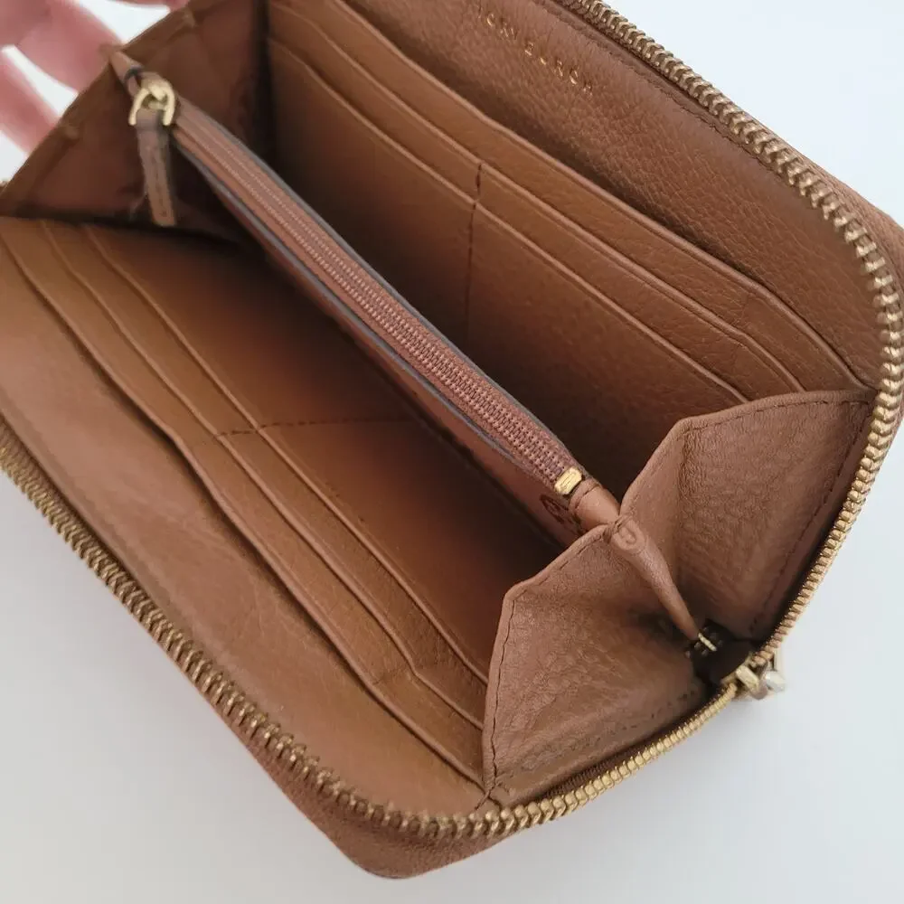 Tory Burch Emerson‎ Large Continental Wristlet Wallet Moose Brown Pebble Leather
